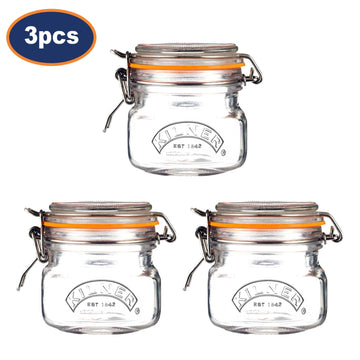 3Pcs Kilner 250ml Square Clip Top Glass Storage Jars