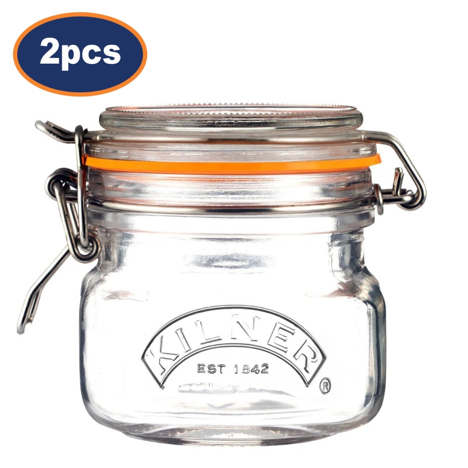 2Pcs Kilner 250ml Square Clip Top Glass Storage Jars