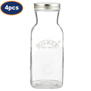 4Pcs Kilner 1L Glass Juice & Sauce Airtight Bottles