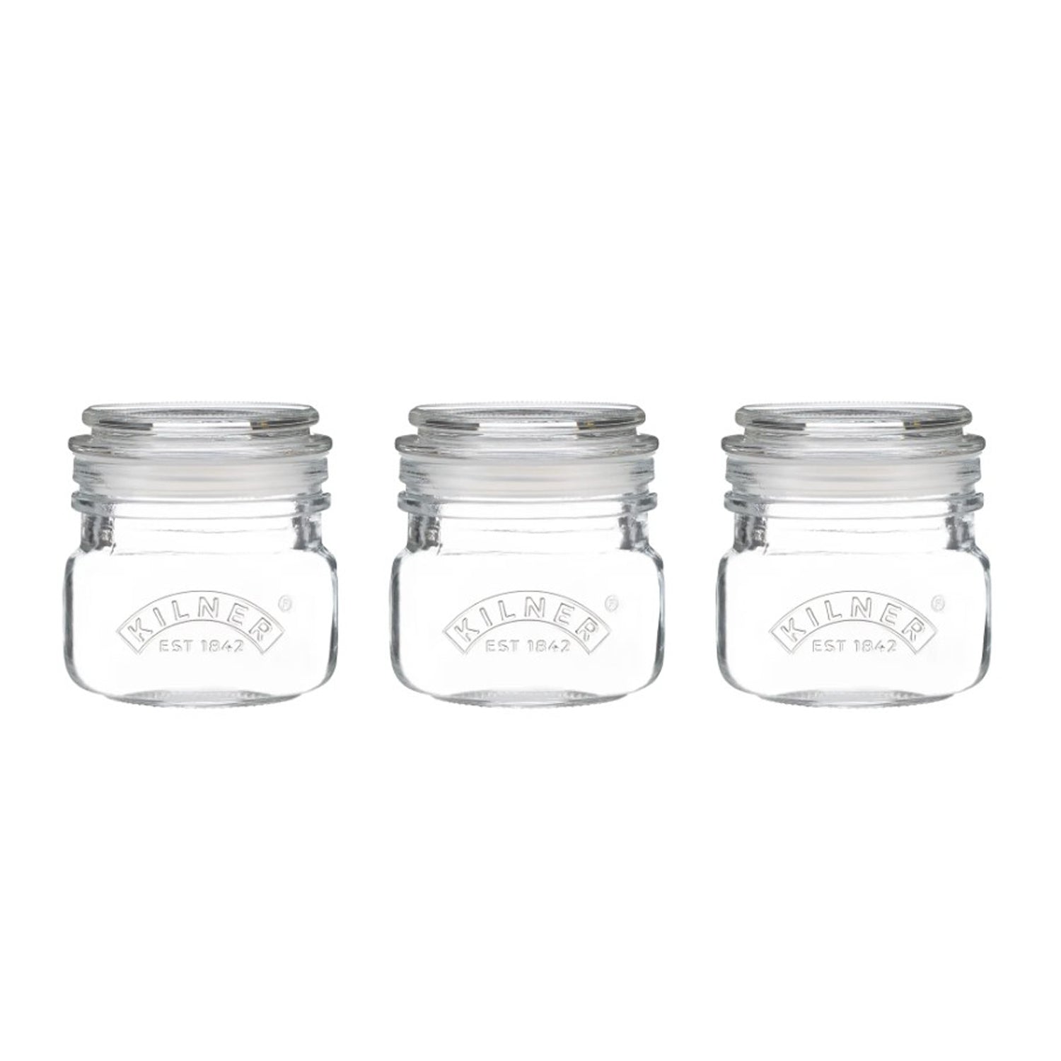 3Pcs Kilner 250ml Square Glass Push Top Storage Jars