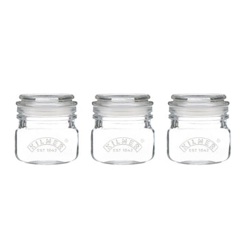3Pcs Kilner 250ml Square Glass Push Top Storage Jars