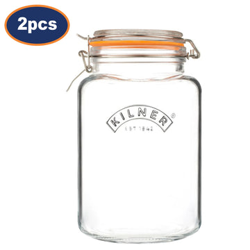 2Pcs Kilner 3L Square Clip Top Glass Storage Jars