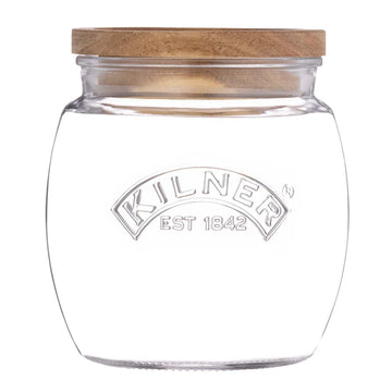 Kilner 850ml Wooden Push Top Lid Airtight Glass Jar
