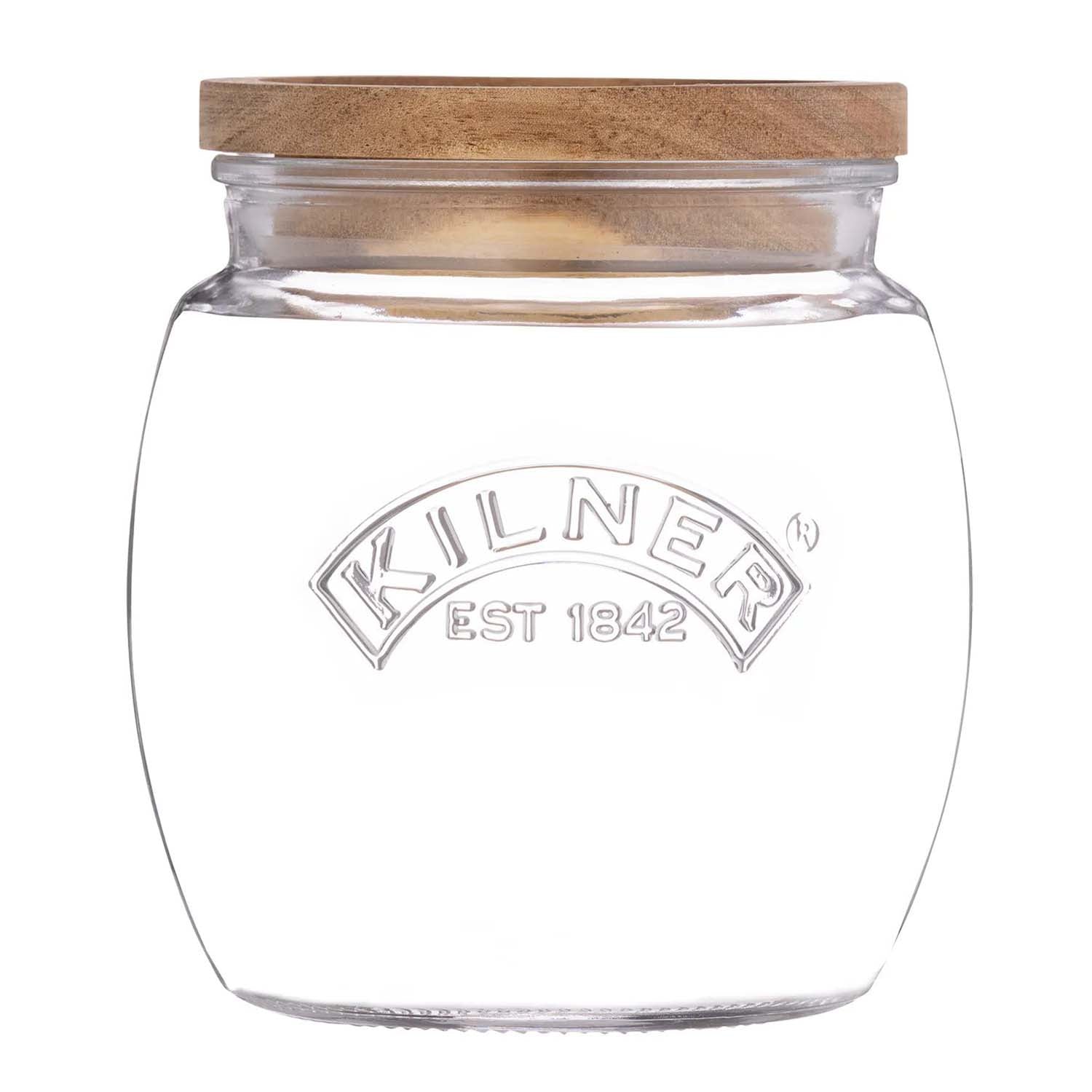 Kilner 850ml Wooden Push Top Lid Airtight Glass Jar