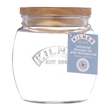 Kilner 850ml Wooden Push Top Lid Airtight Glass Jar
