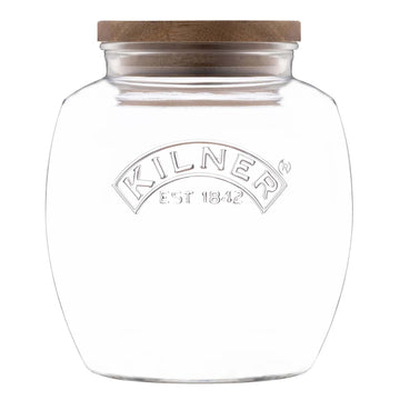 Kilner 2L Wooden Push Top Lid Airtight Glass Jar