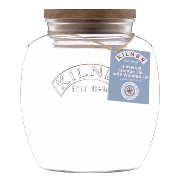 Kilner 2L Wooden Push Top Lid Airtight Glass Jar
