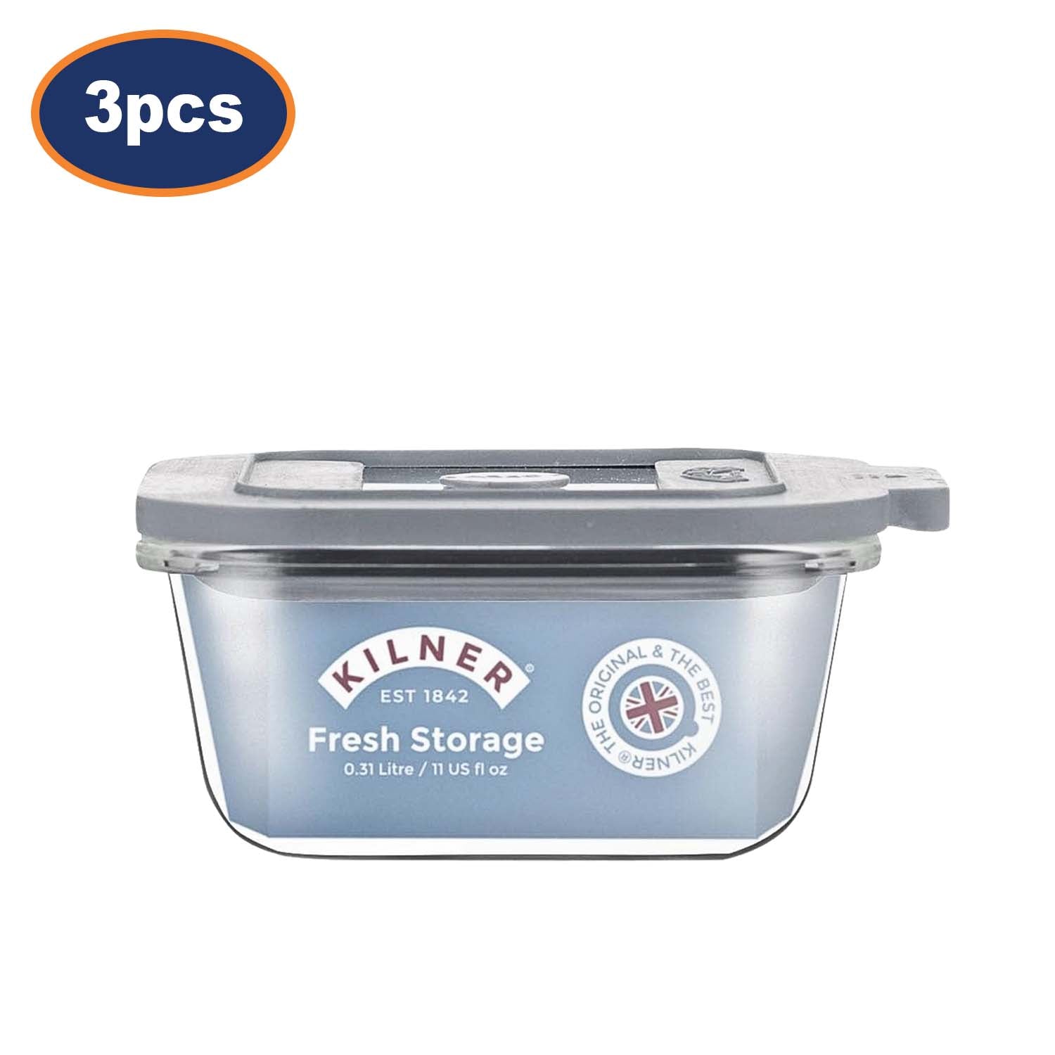 3Pcs Kilner 310ml Glass Square Storage Container