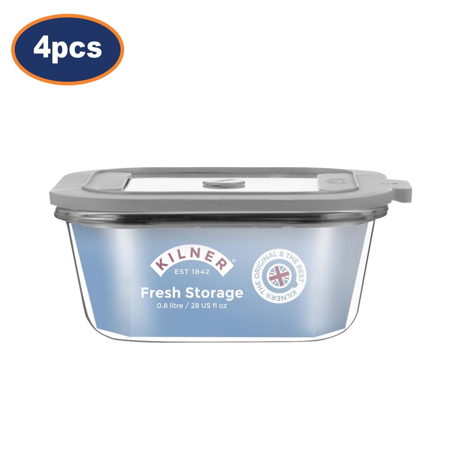 4Pcs Kilner 800ml Square Fresh Food Storage Container