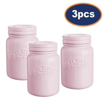 3pcs Kilner 0.6 Litre Ceramic Push Top Dusty Pink Jar
