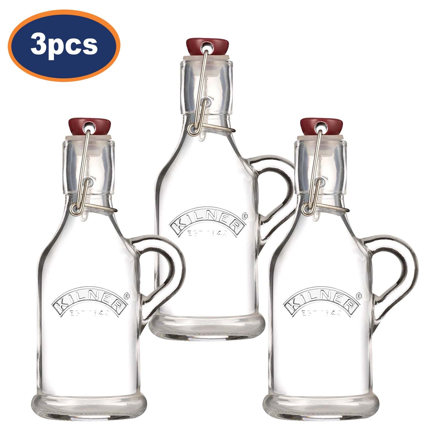 3Pcs Kilner 200ml Clip Top Glass Bottle With Handle