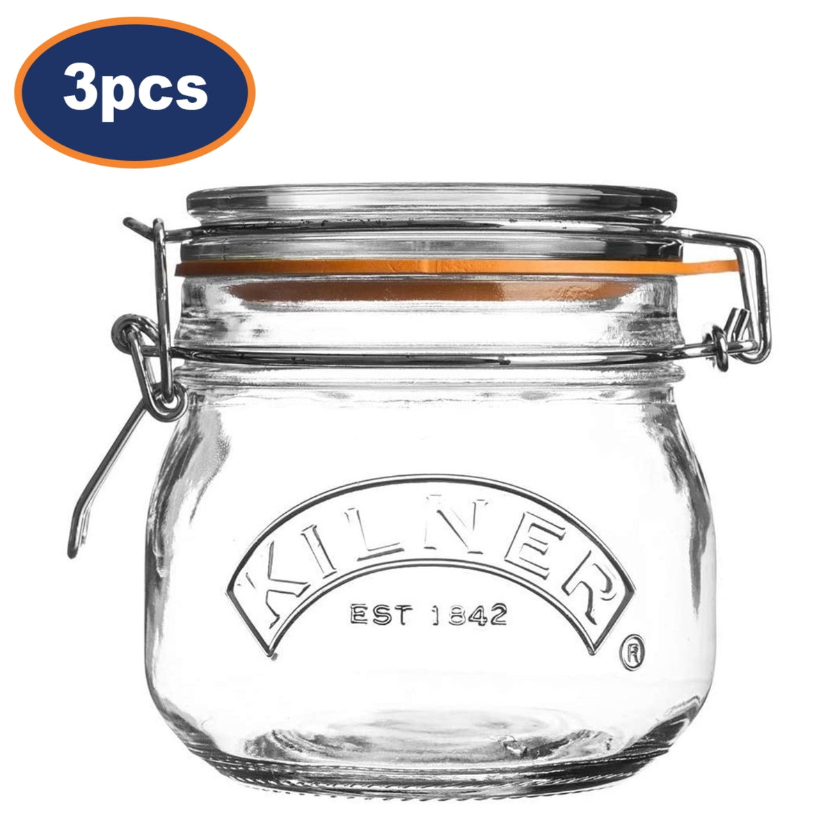 3Pcs Kilner 500ml Round Cliptop Airtight Glass Storage Jars