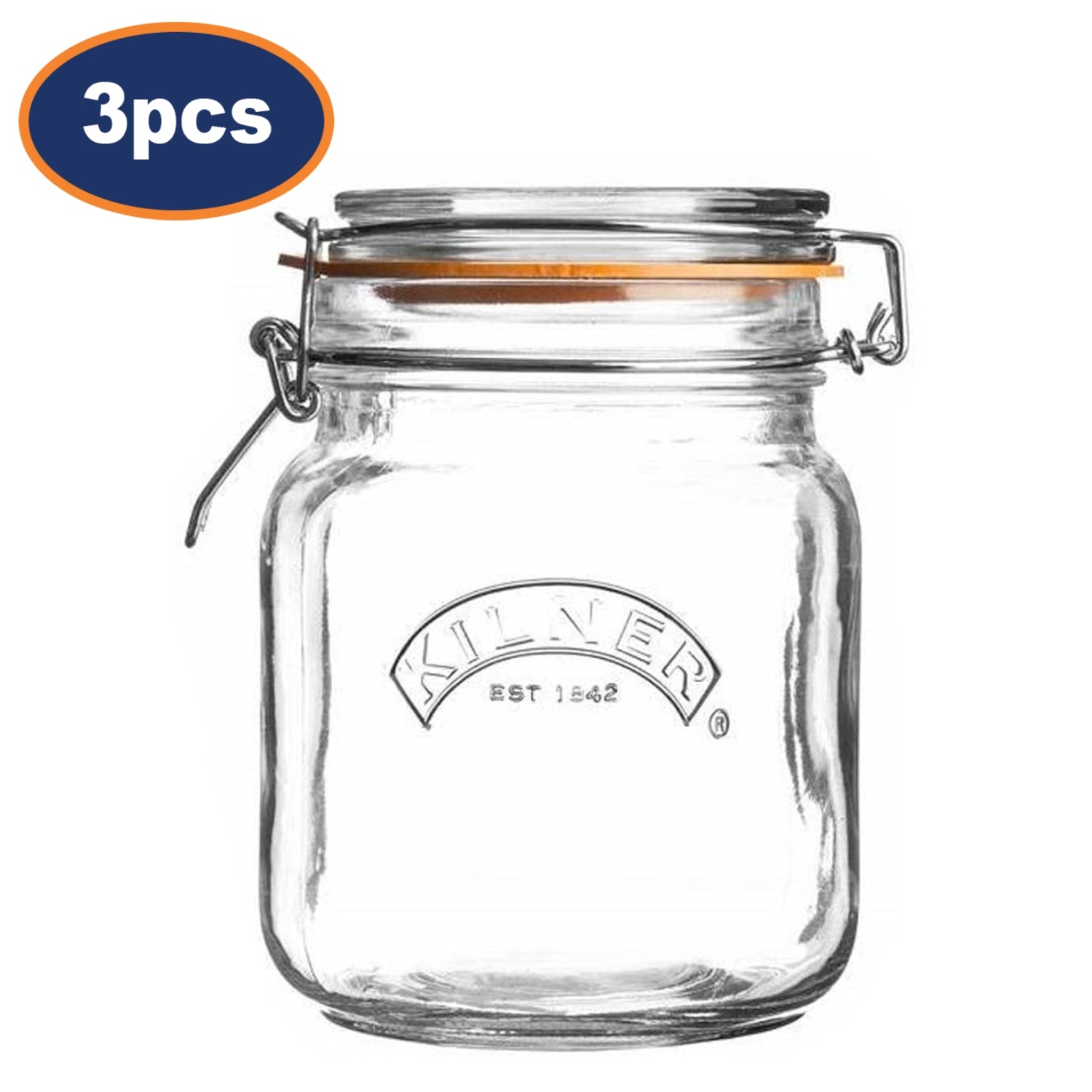 3Pcs Kilner 1L Clip Top Glass Storage Jars