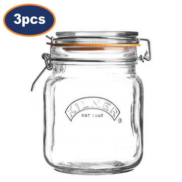 3Pcs Kilner 1L Clip Top Glass Storage Jars