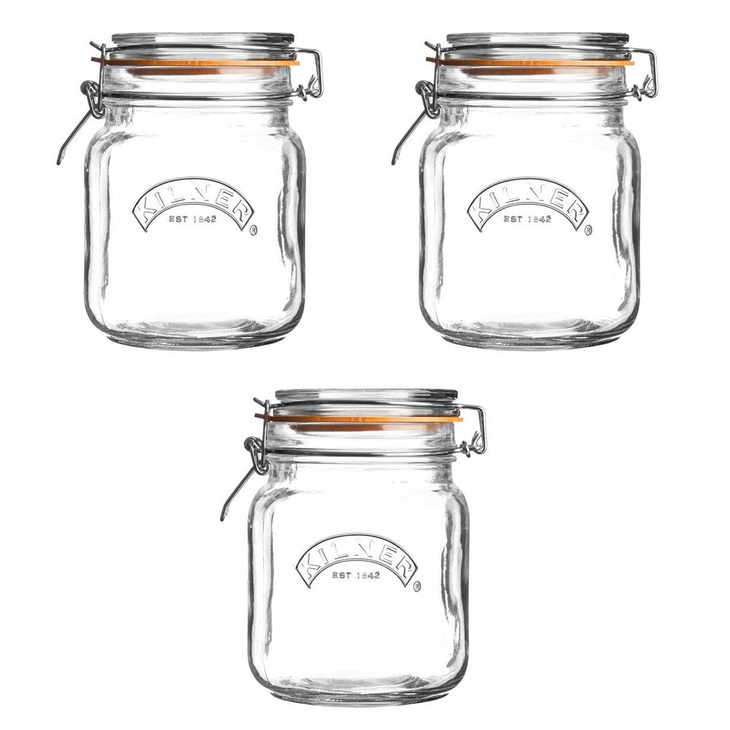 3Pcs Kilner 1L Clip Top Glass Storage Jars