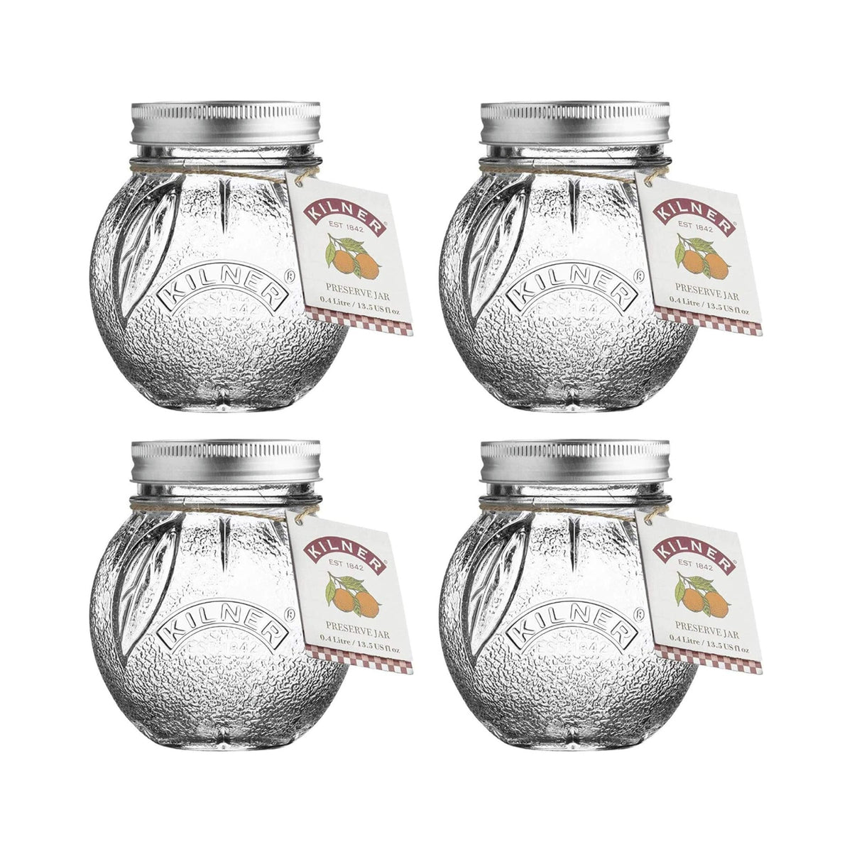 4Pcs Kilner 400ml Screw Top Orange Shaped Glass Storage Jars