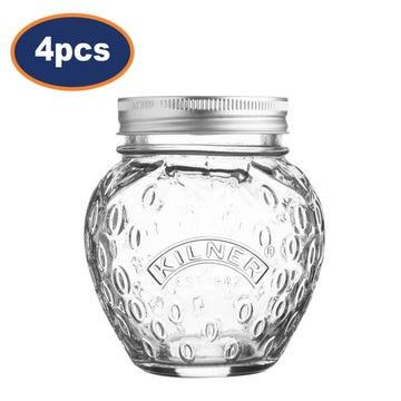4Pcs Kilner 400ml Screw Top Strawberry Shaped Glass Storage Jar