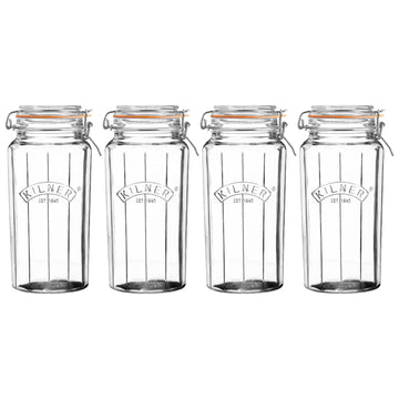 4Pcs Kilner 1.8L Cliptop Faceted Glass Storage Jars