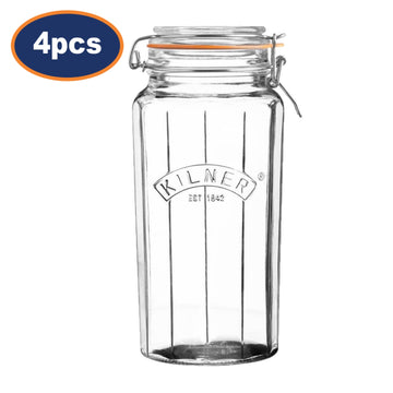 4Pcs Kilner 1.8L Cliptop Faceted Glass Storage Jars