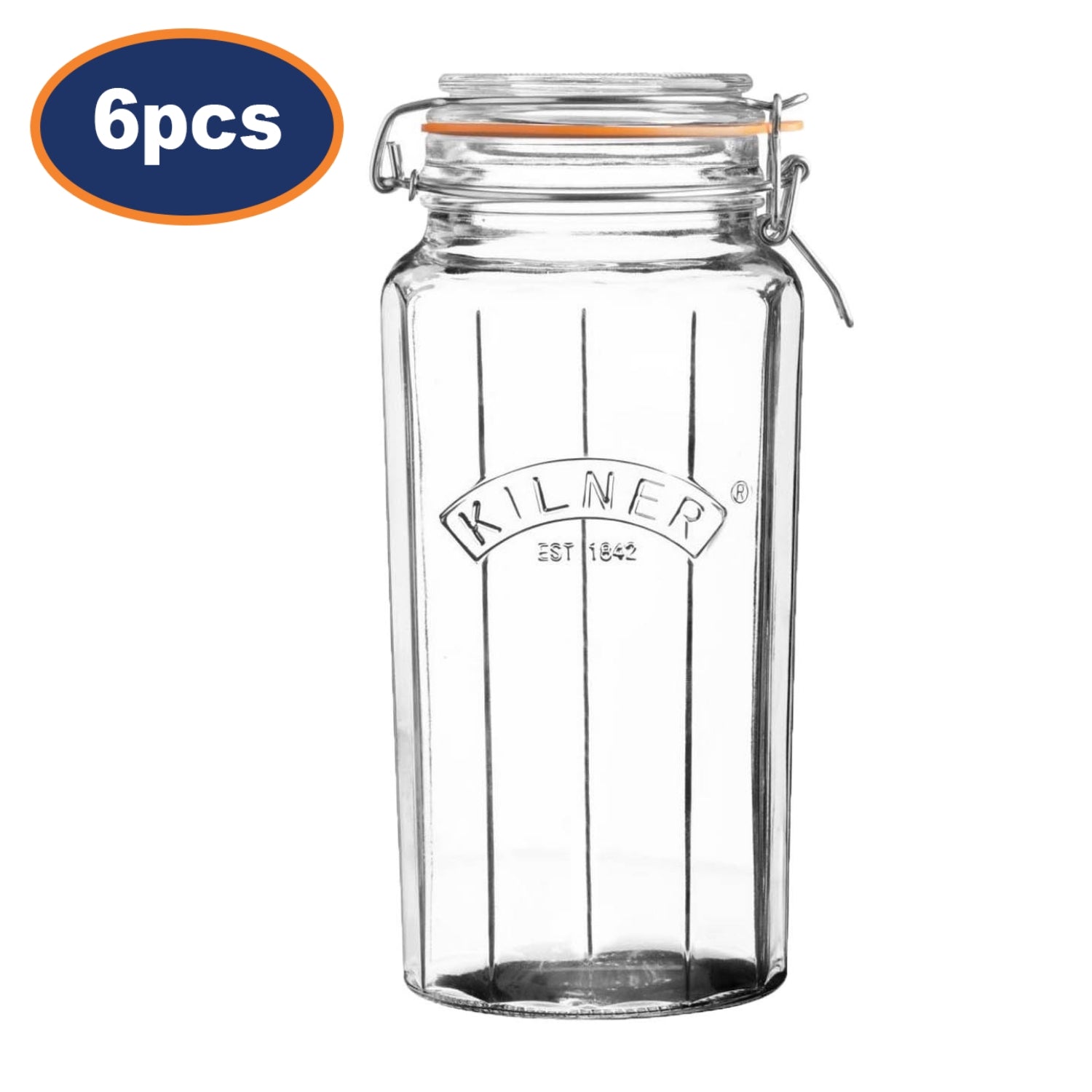 6Pcs Kilner 1.8L Cliptop Faceted Glass Storage Jars