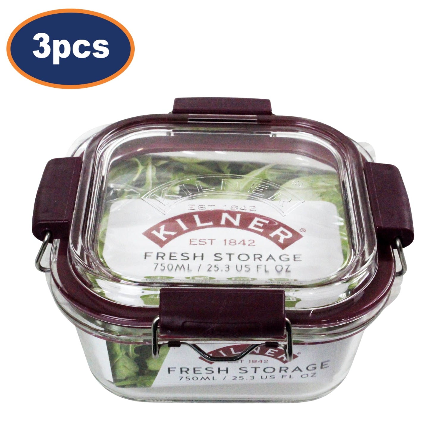 3Pcs Kilner 750ml Clip Top Glass Stackable Food Storage