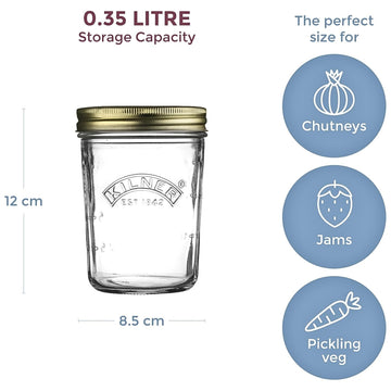 6Pcs Kilner 350ml Wide Mouth Glass Storage Jars