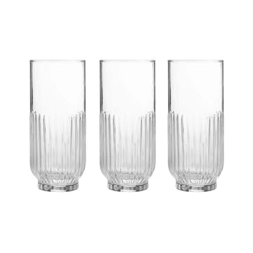 3Pcs 390ml Clear Linear Cut Highball Glass