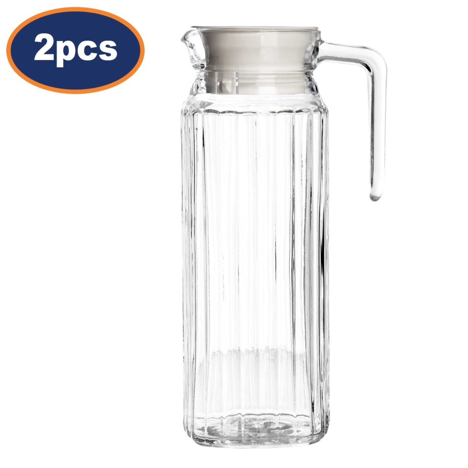 2Pcs 1L Glass Beverage Jug With Removable Plastic Lid