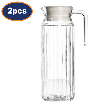 2Pcs 1L Glass Beverage Jug With Removable Plastic Lid