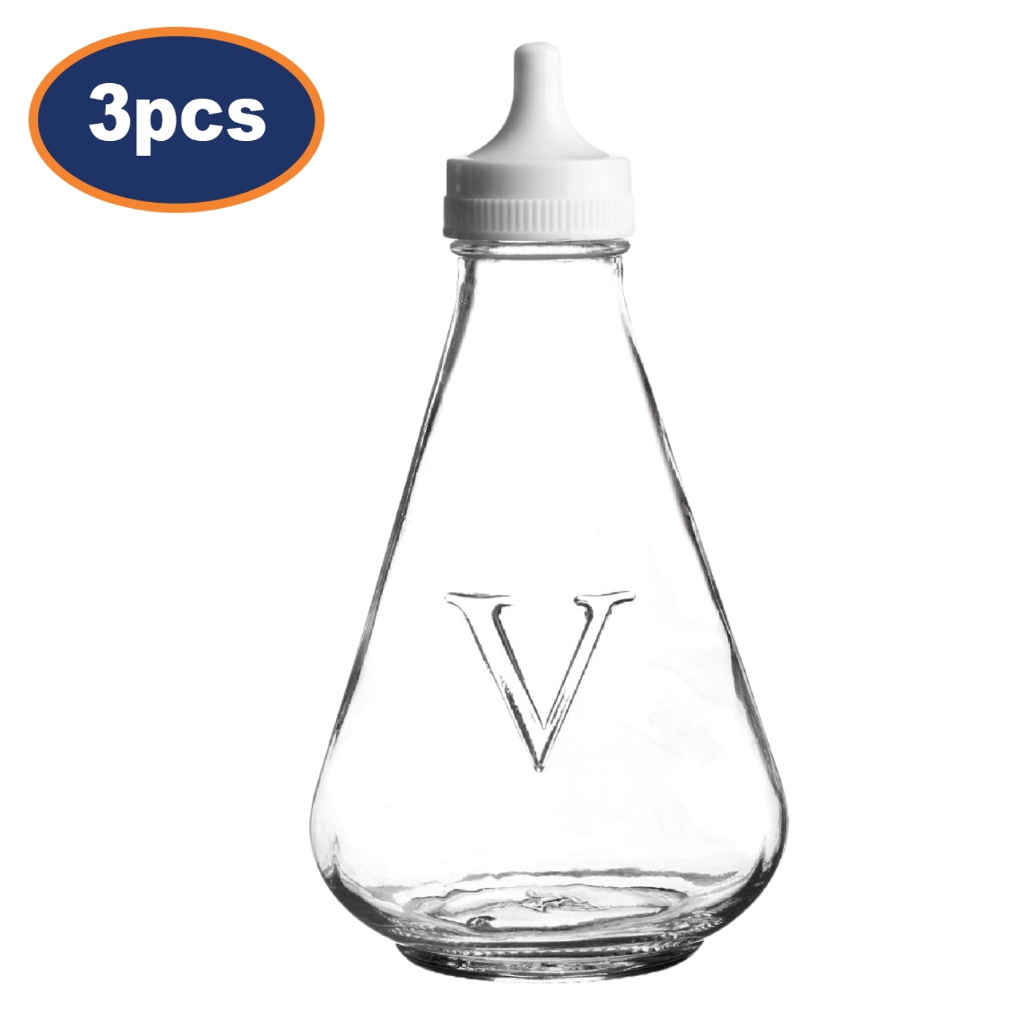 3Pcs Clear Glass Embossed Label Plastic Pour Lid Vinegar Bottles