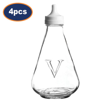 4Pcs Clear Glass Embossed Label Plastic Pour Lid Vinegar Bottles