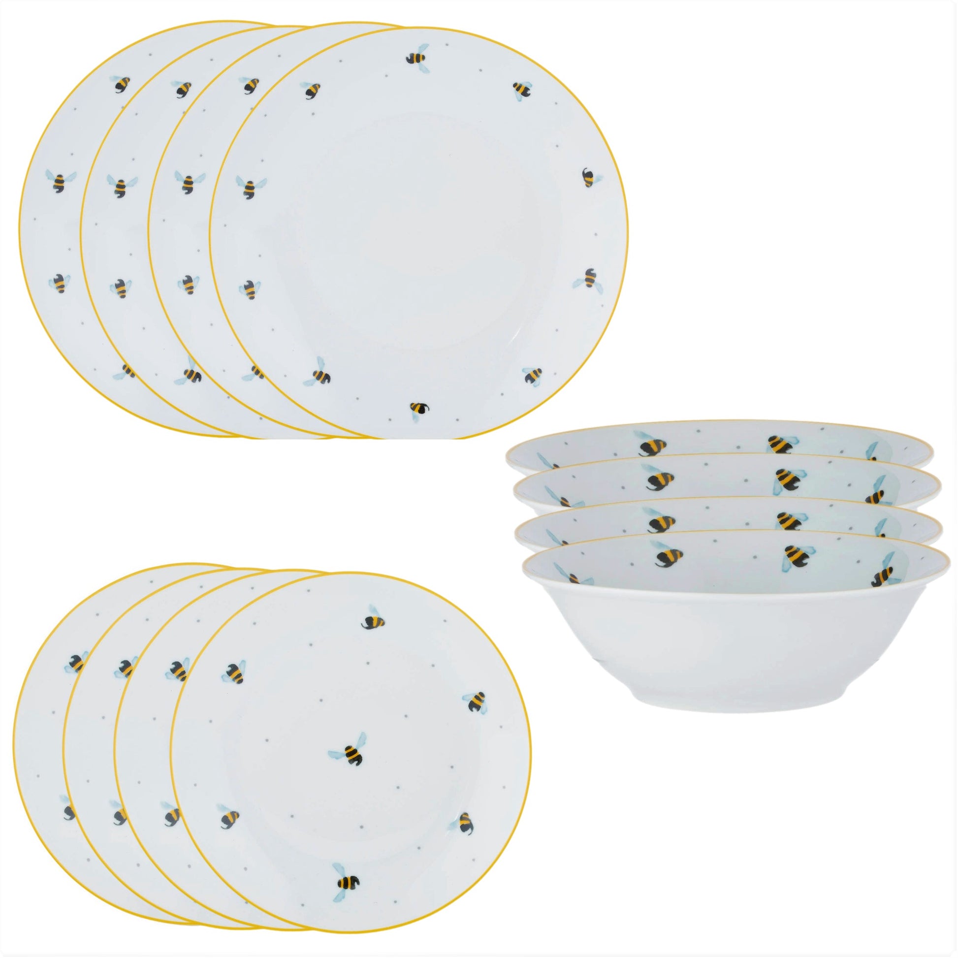 4 of each Price & Kensington Sweet Bees Dinner Plate Side Plate & Soup Bowl 12 PC-Set