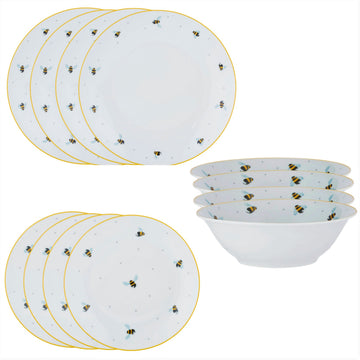 4 of each Price & Kensington Sweet Bees Dinner Plate Side Plate & Soup Bowl 12 PC-Set