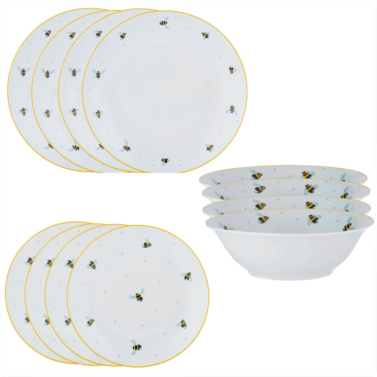 4 of each Price & Kensington Sweet Bees Dinner Plate Side Plate & Soup Bowl 12 PC-Set