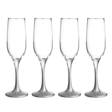 Set Of 4 Silver Stemmed Champagne Flute Glass