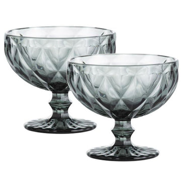 2pcs Gemstone Charcoal Grey Recycled Glass Dessert Bowl