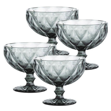 4pcs Gemstone Charcoal Grey Recycled Glass Dessert Bowl