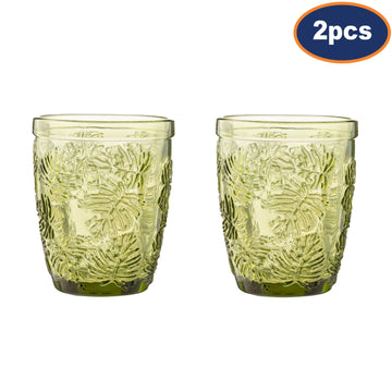 2Pcs 270ml Green Leaf Pattern Mixer Glass