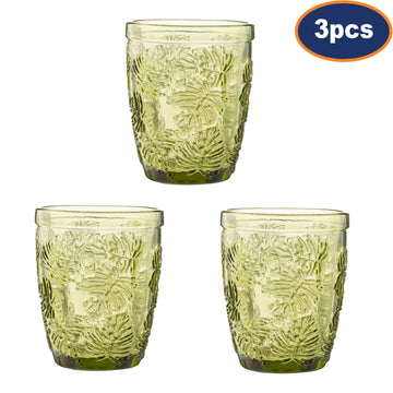 3Pcs 270ml Green Leaf Pattern Mixer Glass