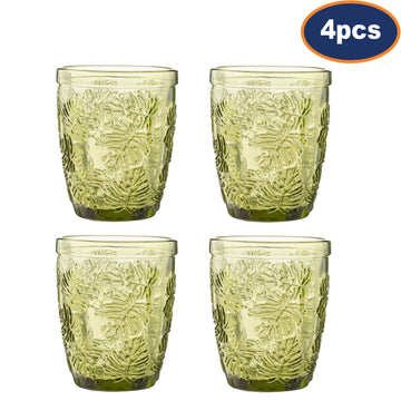 4Pcs 270ml Green Leaf Pattern Mixer Glass