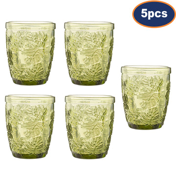 5Pcs 270ml Green Leaf Pattern Mixer Glass