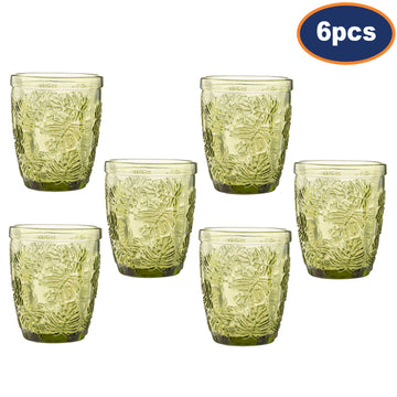 6Pcs 270ml Green Leaf Pattern Mixer Glass