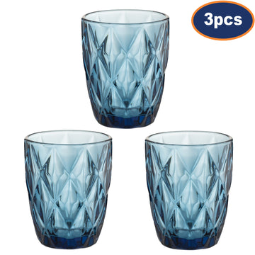 3Pcs 270ml Blue Diamond Pattern Mixer Glass