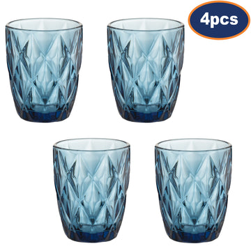 4Pcs 270ml Blue Diamond Pattern Mixer Glass