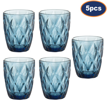 5Pcs 270ml Blue Diamond Pattern Mixer Glass