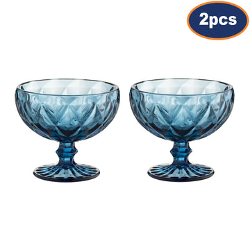 2Pcs Blue Sundae Serving Glass Footed Bowl