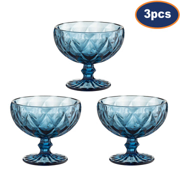 3Pcs Blue Sundae Serving Glass Footed Bowl