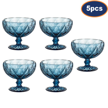 5Pcs Blue Sundae Serving Glass Footed Bowl