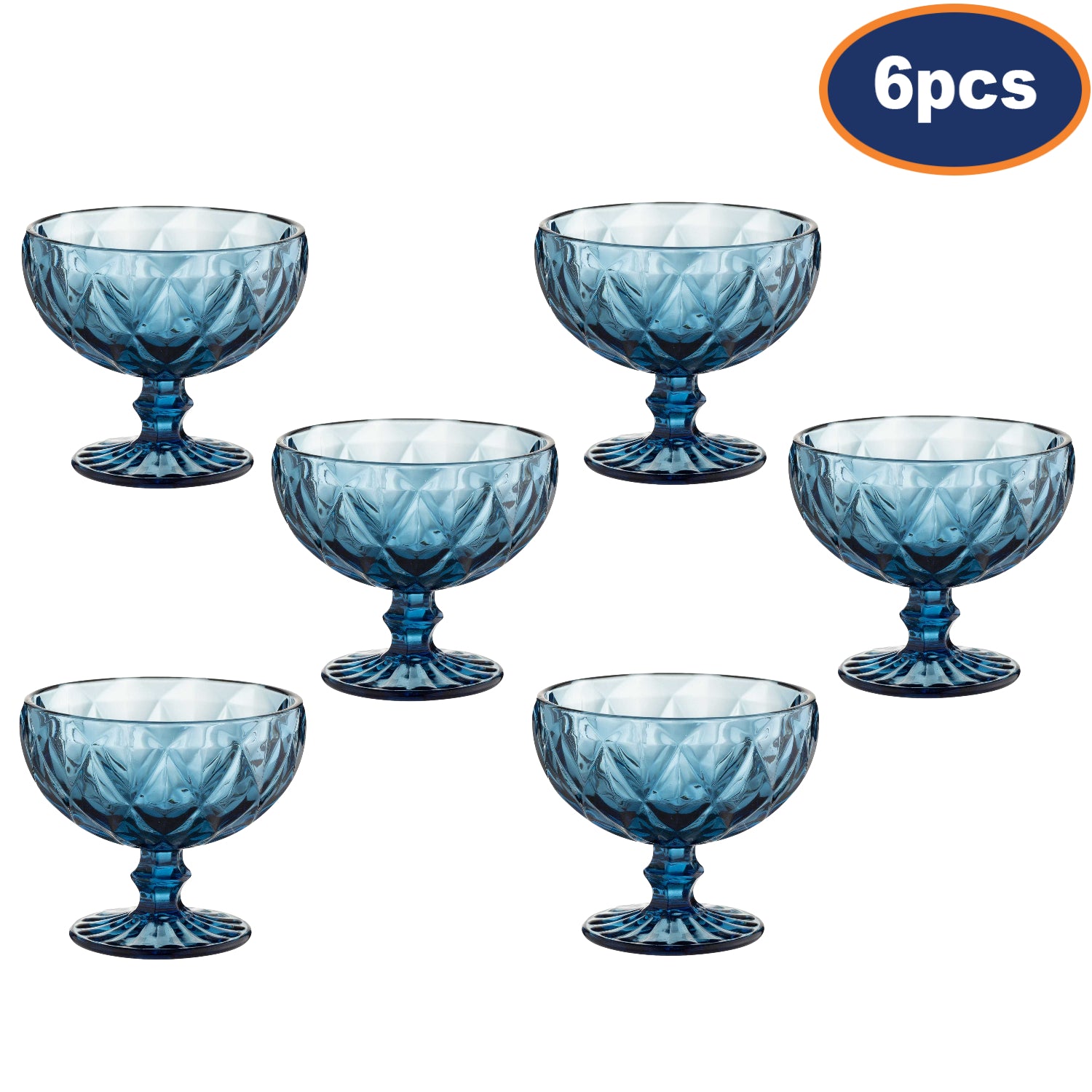 6Pcs Blue Sundae Serving Glass Footed Bowl