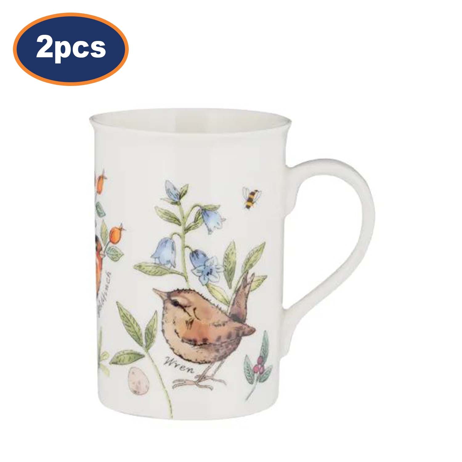 2Pcs 300ml Fine China Garden Birds Coffee Mugs